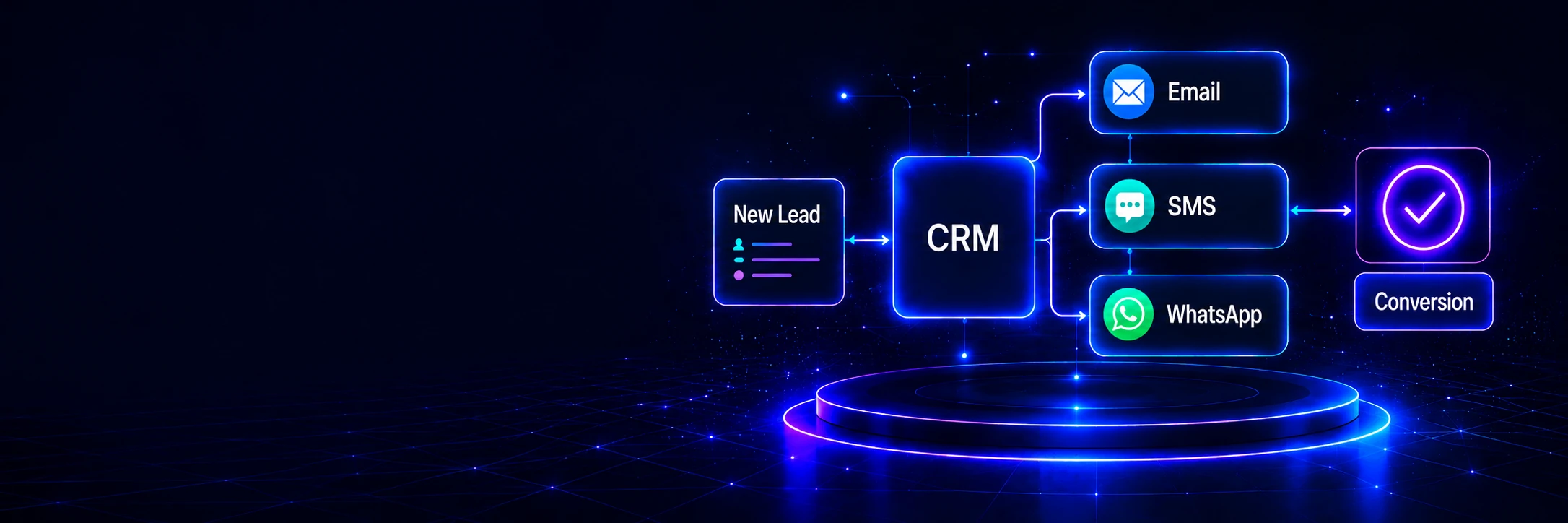 Abstract illustration representing marketing automation, CRM pipelines, and lead nurturing workflows