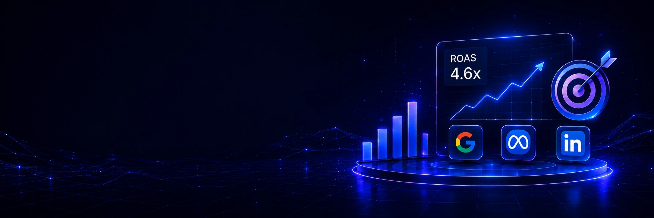 Abstract digital illustration representing performance marketing data flows and campaign analytics