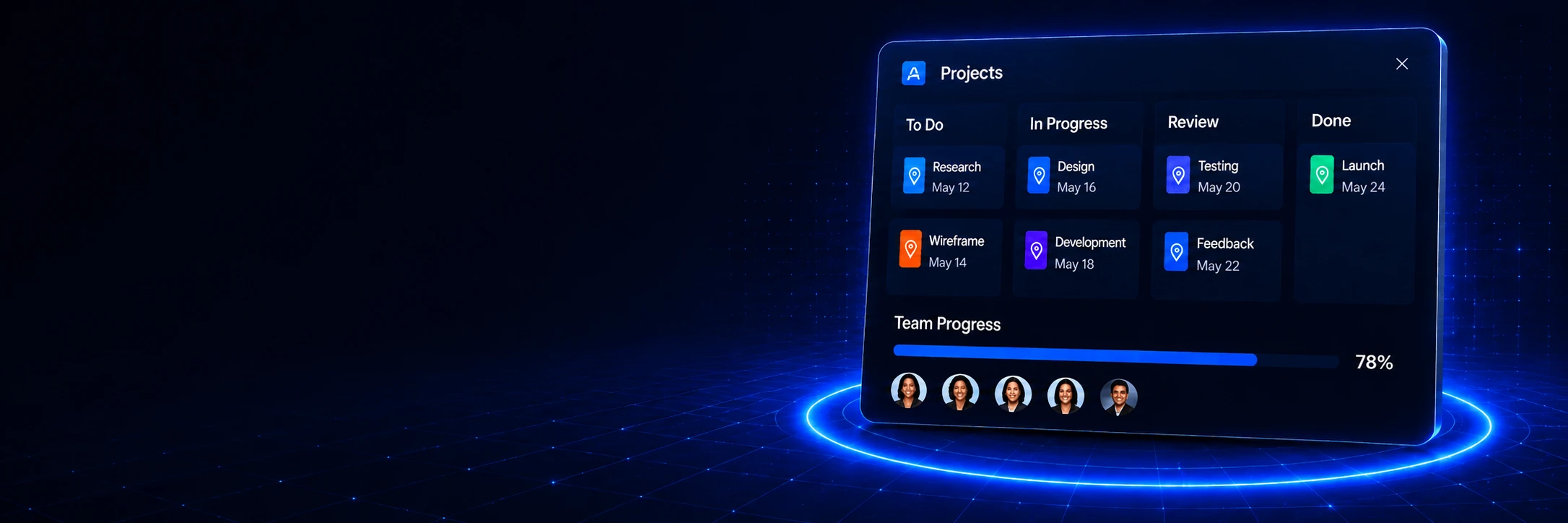 Abstract illustration representing custom project management workflows, task tracking, and team dashboards